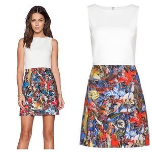 Alice + Olivia Molly Menagerie Combo Floral Bird Dress, Size 4